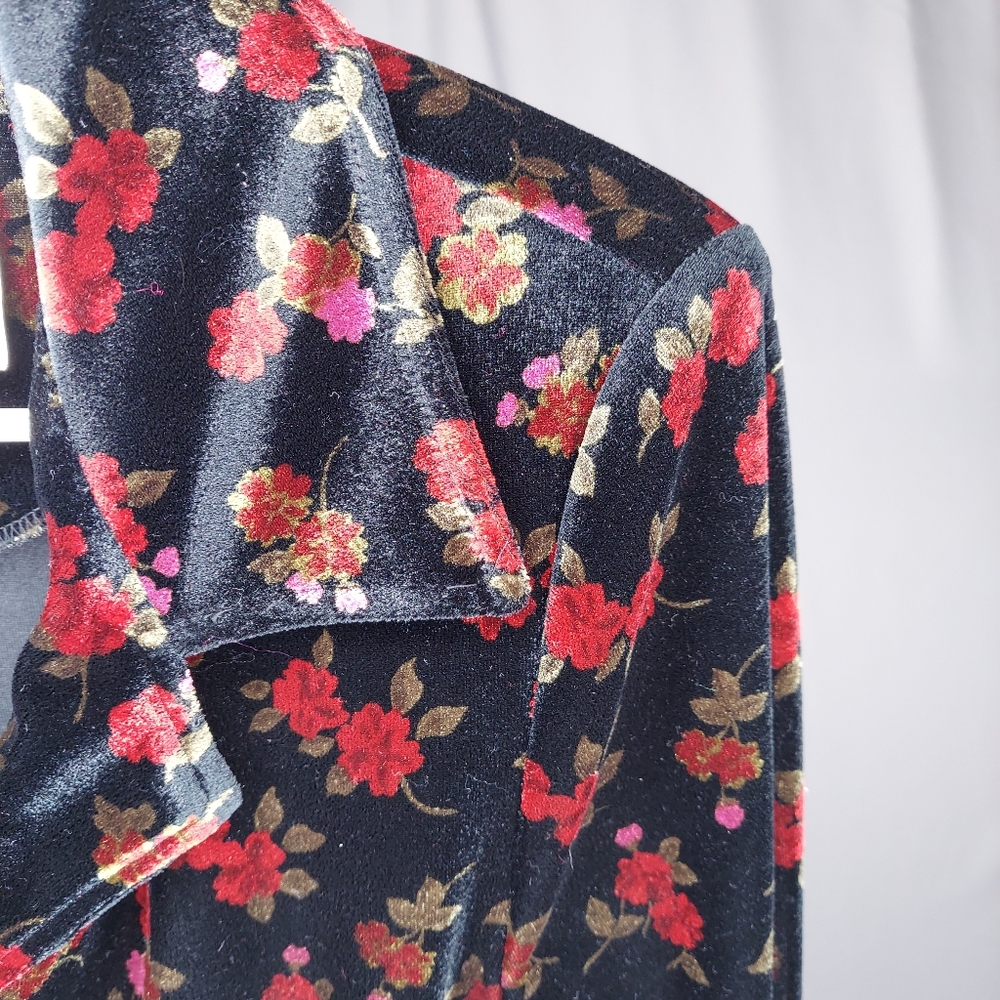 Vtg 90s Melissa Harper Velvet Dark Floral Blazer Women 12 Whimsigoth Cottagecore - Picture 3 of 14